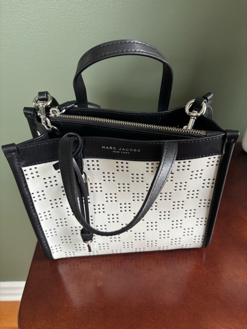 Marc Jacobs Black and White Perforated Leather Satchel